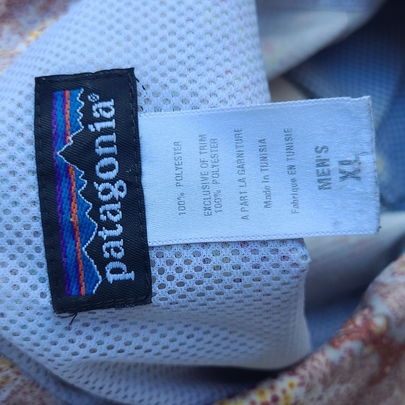 PATAGONIA‎ Inyo Abstract Brown Beige Yellow Polyester Mens XL Short Sleeve Shirt - Picture 6 of 8